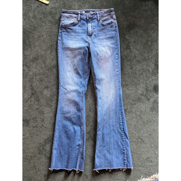 Kut from the Kloth Jeans Women 2 Blue Stretch Stella High Rise Flared Frayed Hem - Picture 8 of 14